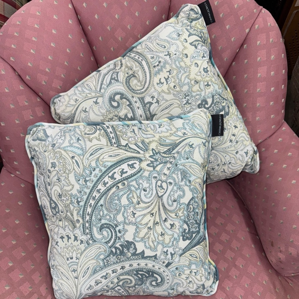 Cynthia Rowley Blue and Cream Paisley Pillow